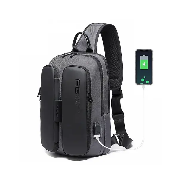 Bange BG-7079 Multi-compartment design Cross body Bag With USB Charging – Color: Gray – View 1