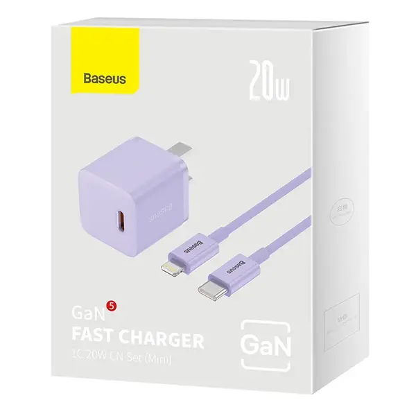 Baseus Superior Series USB-C 20W Charger with Lightning Cable  – Color: Purple – View 3