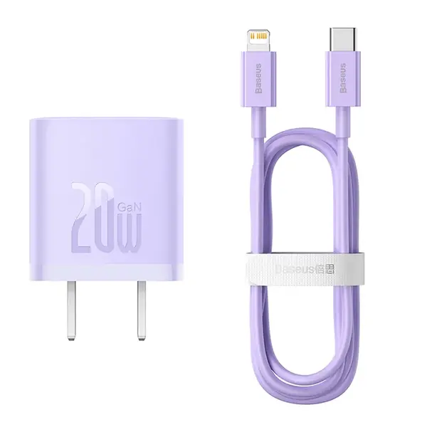 Baseus Superior Series USB-C 20W Charger with Lightning Cable  – Color: Purple – View 1