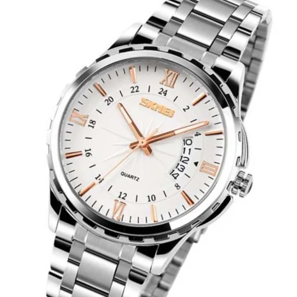 Skmei 9069 Stainless Steel Waterproof Quartz Men's Watch – Dial Color: White, Strap Color: Silver – View 2