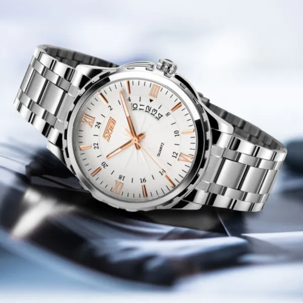 Skmei 9069 Stainless Steel Waterproof Quartz Men's Watch – Dial Color: White, Strap Color: Silver – View 3