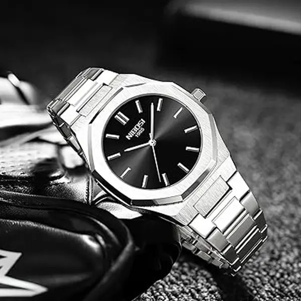 Nibosi 2520 Polygon Waterproof & Stainless Steel Strap Men's Watch – Dial Color: Black, Strap Color: Black – View 3