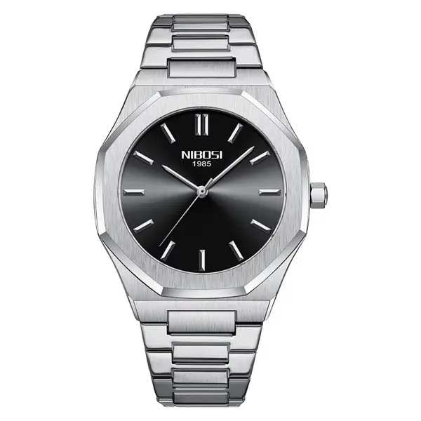 Nibosi 2520 Polygon Waterproof & Stainless Steel Strap Men's Watch – Dial Color: Black, Strap Color: Black – View 1