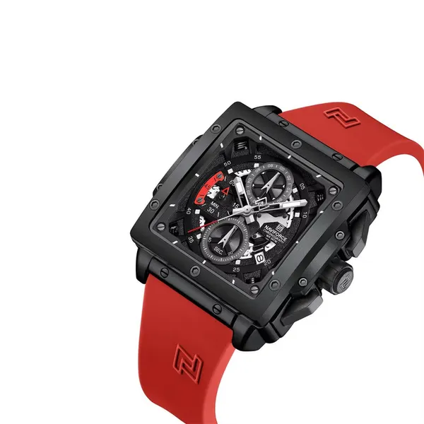 Naviforce 8064 Silicone Strap Quartz Analog Premium Sporty Men's Watch – Dial Color: Red, Strap Color: Red – View 2