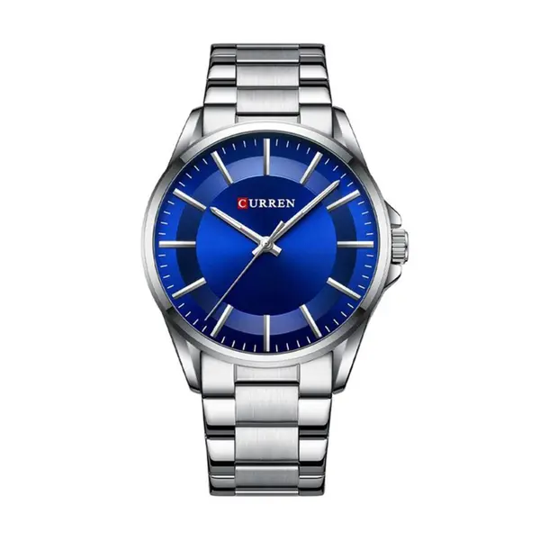 Curren 8429 Luxury Stainless Steel Analog Men's Watch – Dial Color: Blue, Strap Color: Silver – View 1