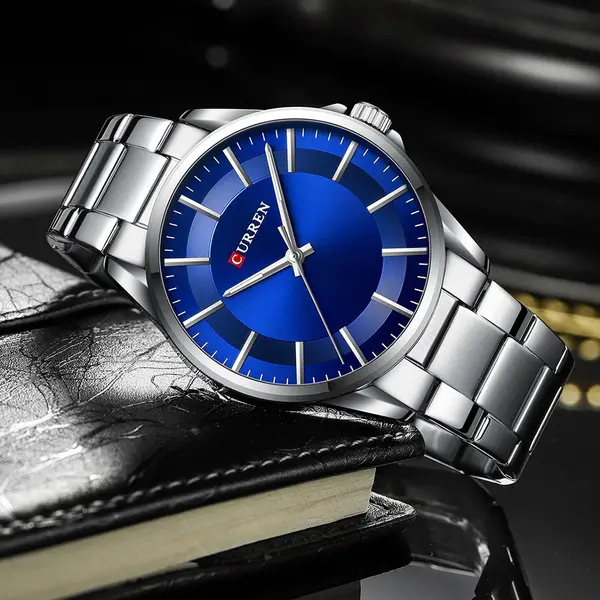 Curren 8429 Luxury Stainless Steel Analog Men's Watch – Dial Color: Blue, Strap Color: Silver – View 4