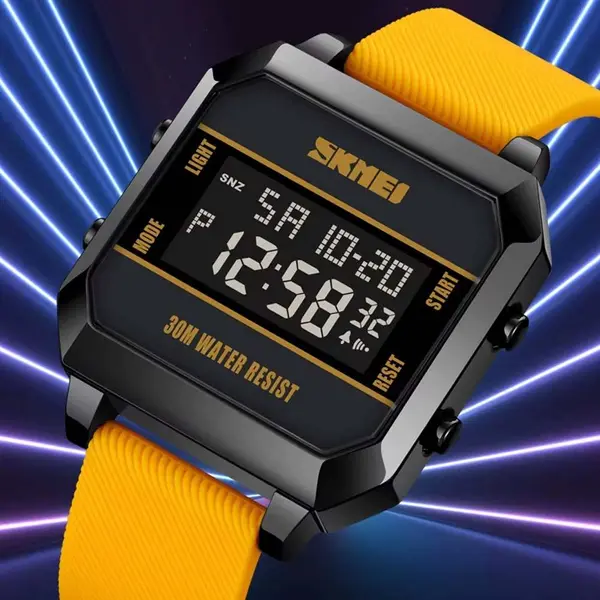 SKMEI 1848 Cyberpunk Analog Display PU Leather Fashion and Sporty Men's Watch – Dial Color: Black, Strap Color: Yellow – View 2