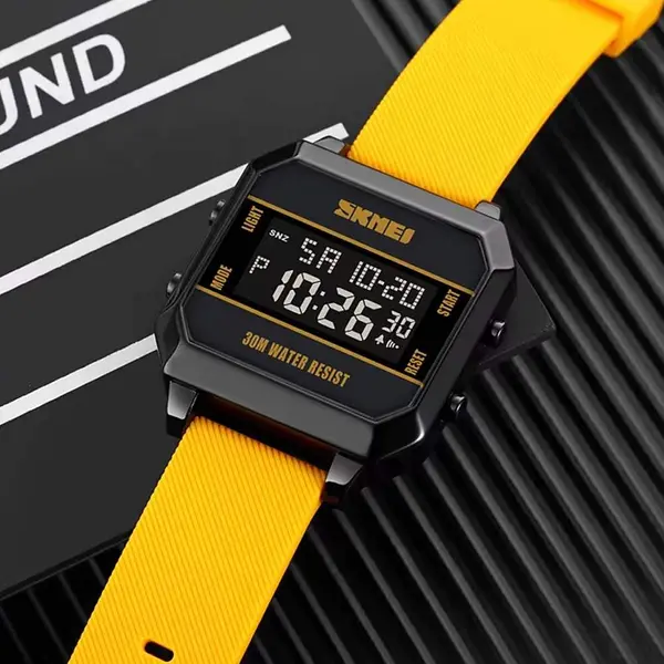 SKMEI 1848 Cyberpunk Analog Display PU Leather Fashion and Sporty Men's Watch – Dial Color: Black, Strap Color: Yellow – View 3