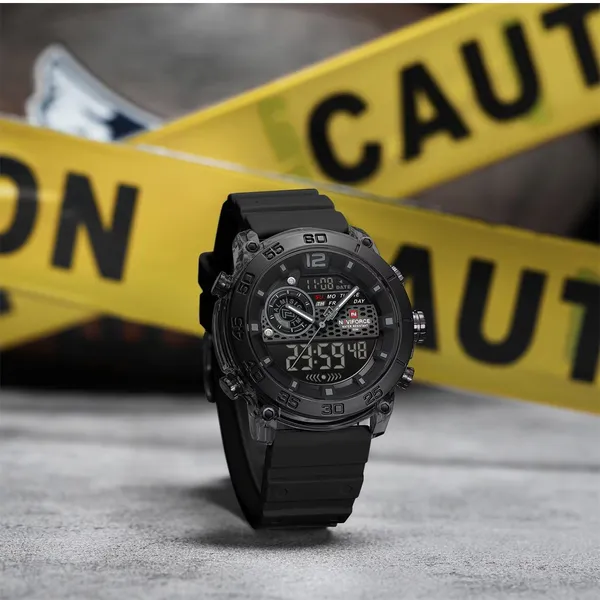 Naviforce 6104 Digital Analog Silicone Strap Waterproof Sporty Men's Watch – Dial Color: Black, Strap Color: Black – View 2