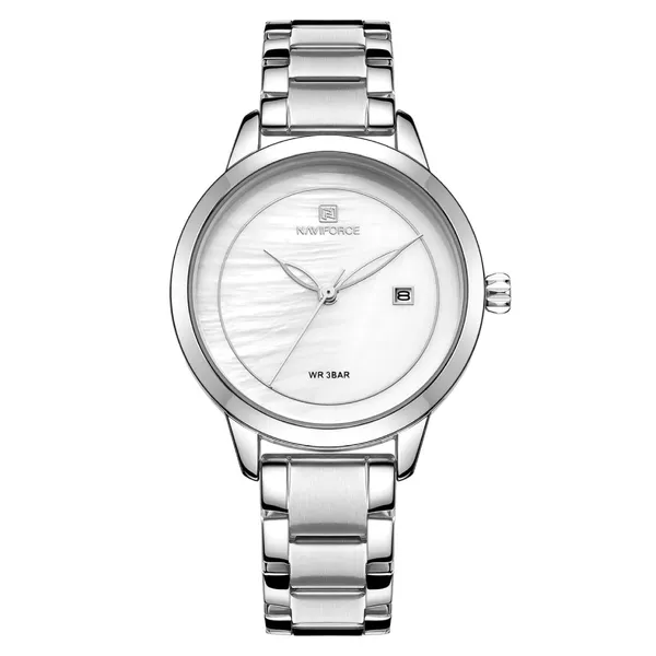 NAVIFORCE NF5008 Stainless Steel Analog Women's Watch – Dial Color: White, Strap Color: Silver – View 1