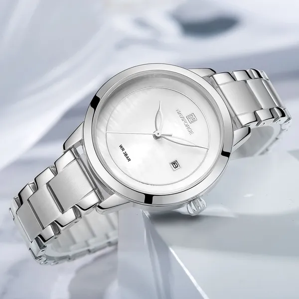 NAVIFORCE NF5008 Stainless Steel Analog Women's Watch – Dial Color: White, Strap Color: Silver – View 3