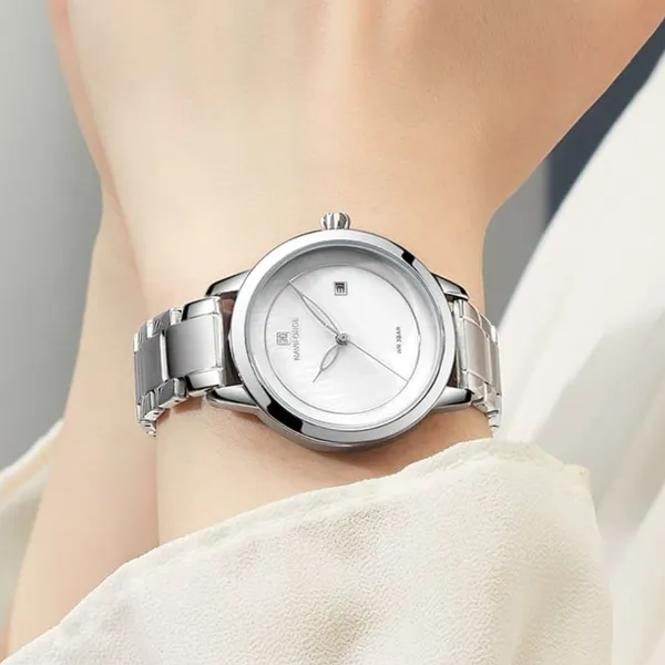 NAVIFORCE NF5008 Stainless Steel Analog Women's Watch – Dial Color: White, Strap Color: Silver – View 5