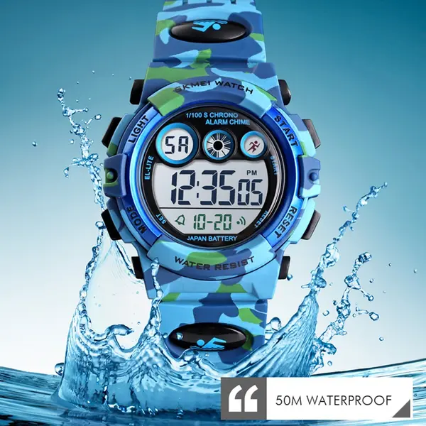 SKMEI 1547 Multifunctional Silicon Strap camouflage Digital Men's Watch – Dial Color: White, Strap Color: Black – View 4