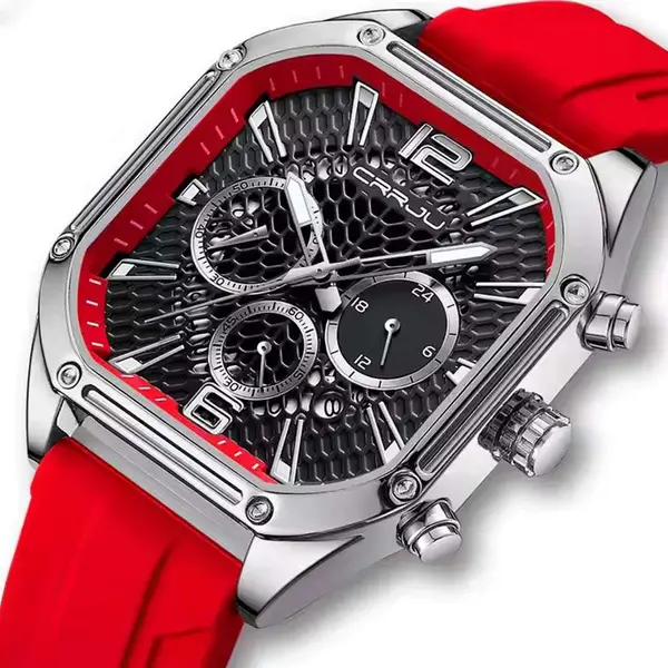 CRRJU 2311 Comfortable Silicone Band Multifunctional Sports Men's Watch – Dial Color: Silver, Strap Color: Red – View 2