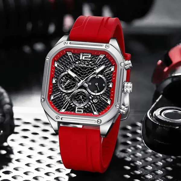 CRRJU 2311 Comfortable Silicone Band Multifunctional Sports Men's Watch – Dial Color: Silver, Strap Color: Red – View 3
