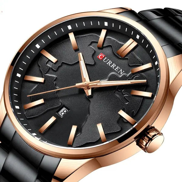  Curren 8366 Authentic Stainless Steel Analog Men's Watch  – Dial Color: Black, Strap Color: Black – View 2