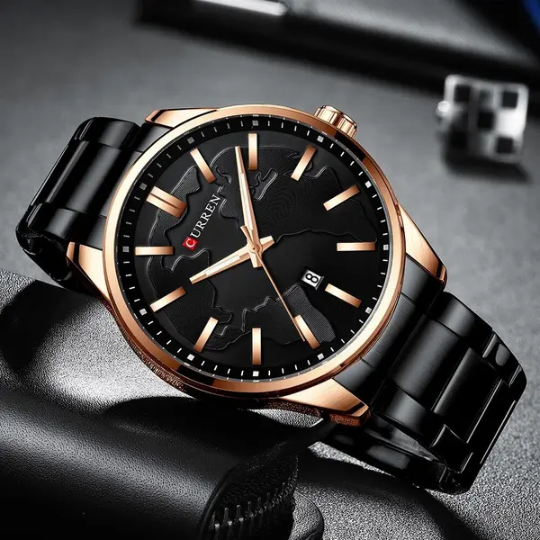  Curren 8366 Authentic Stainless Steel Analog Men's Watch  – Dial Color: Black, Strap Color: Black – View 3