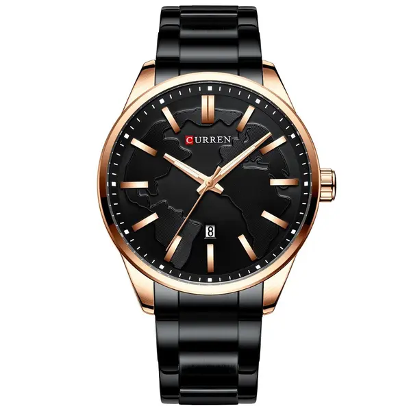  Curren 8366 Authentic Stainless Steel Analog Men's Watch  – Dial Color: Black, Strap Color: Black – View 1