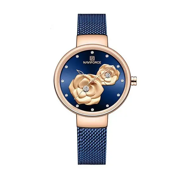 NAVIFORCE NF5013 Mesh Stainless Steel Analog Watch For Women – Dial Color: Blue, Strap Color: Blue – View 1