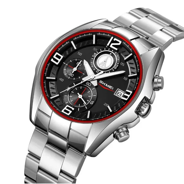 Skmei 9346 Multifunctional Quartz Men's Watch – Dial Color: White, Strap Color: Silver – View 2