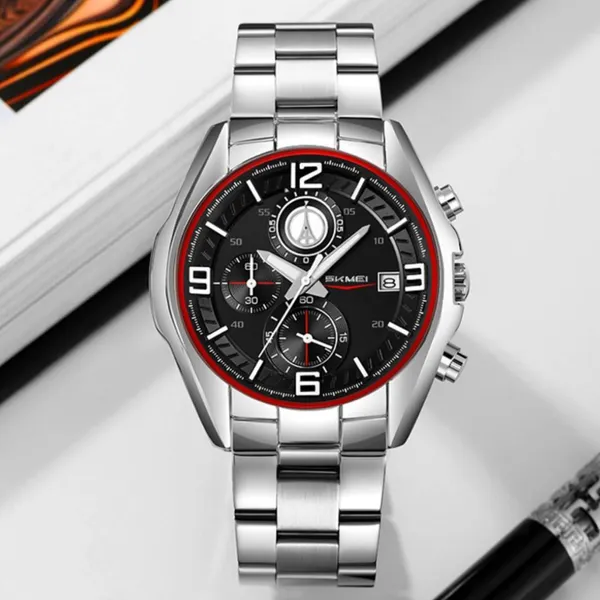 Skmei 9346 Multifunctional Quartz Men's Watch – Dial Color: White, Strap Color: Silver – View 3