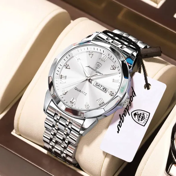 Poedagar 810 Adults Stainless Steel Men's Watch – Dial Color: Silver, Strap Color: Silver – View 3