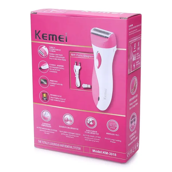 Kemei KM-3018 Rechargeable Stainless Steel Blade Lady Epilator – Color: Pink – View 2
