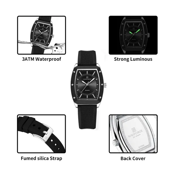 NAVIFORCE NF5049 Japanese Movement Women’s Watch – Dial Color: Black, Strap Color: Black – View 3