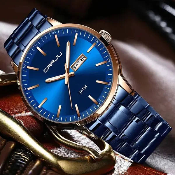CRRJU 2193 High Qualityy Stainless Steel Sport and Casual Fashion Men's Watch – Dial Color: Blue, Strap Color: Blue – View 4