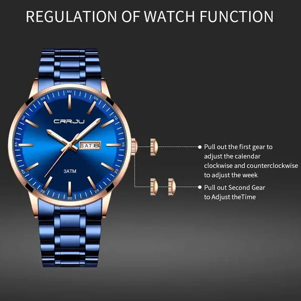 CRRJU 2193 High Qualityy Stainless Steel Sport and Casual Fashion Men's Watch – Dial Color: Blue, Strap Color: Blue – View 6
