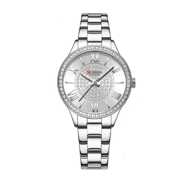 Curren CUR218 Women's Blanche Rhinestone Waterproof Watch – Dial Color: Silver, Strap Color: Silver – View 1