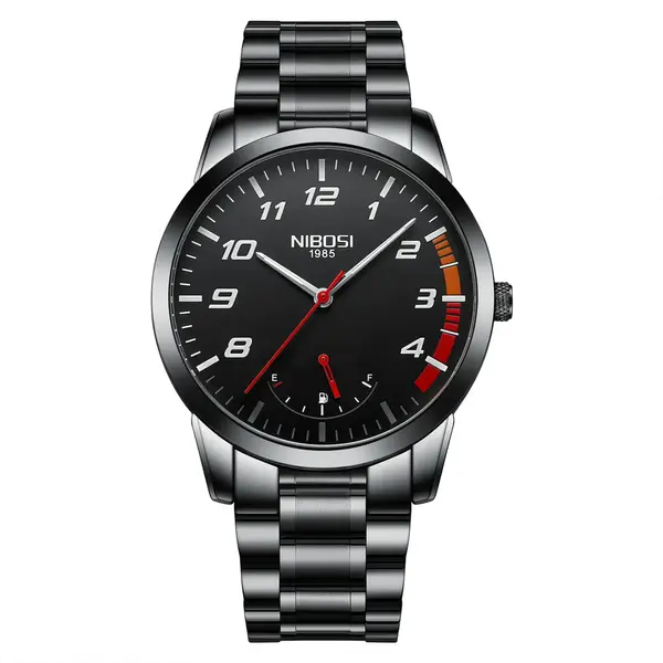 nibosi 2528 Luxury Stainless Steel Analog Men's Watch – Dial Color: Black, Strap Color: Black – View 1