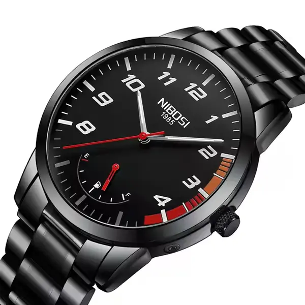 nibosi 2528 Luxury Stainless Steel Analog Men's Watch – Dial Color: Black, Strap Color: Black – View 2