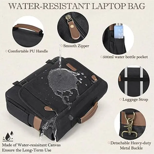 RAINSMORE Men 17.3 Inch Water-resistant Canvas Computer Office Work Bag – Color: Black – View 2