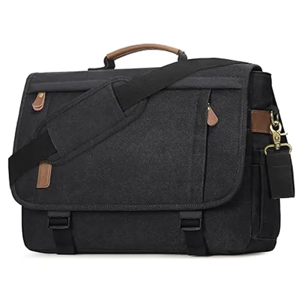 RAINSMORE Men 17.3 Inch Water-resistant Canvas Computer Office Work Bag – Color: Black – View 1