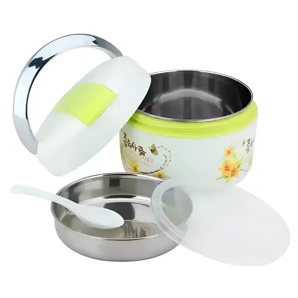QQ 800ml 2-Layer Stainless Steel Insulated Tiffin Lunch Box with Spoon – Color: White – View 2