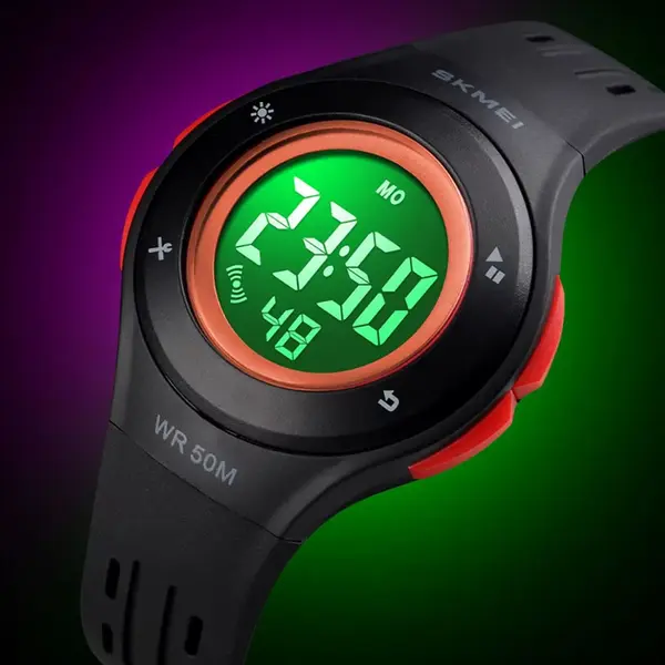SKMEI 1455 Digital Waterproof Luminous Sporty Kid's Watch – Dial Color: Black, Strap Color: Black – View 2