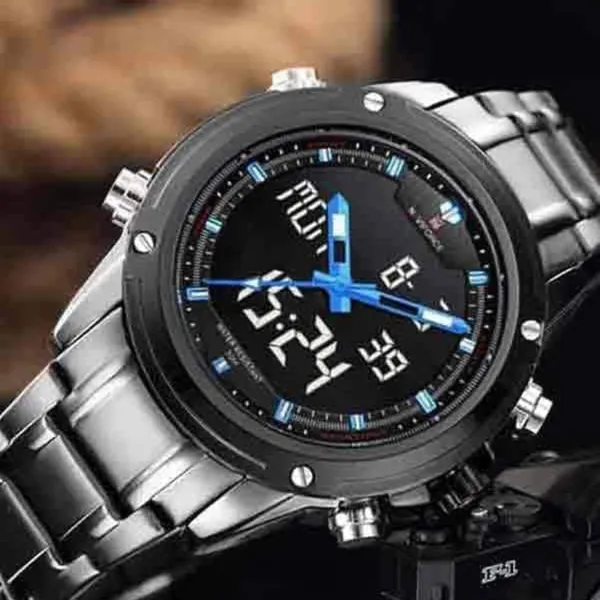 NAVIFORCE NF9050 Stainless Steel Dual Time Wrist Men's Watch – Dial Color: Black, Strap Color: Silver – View 3