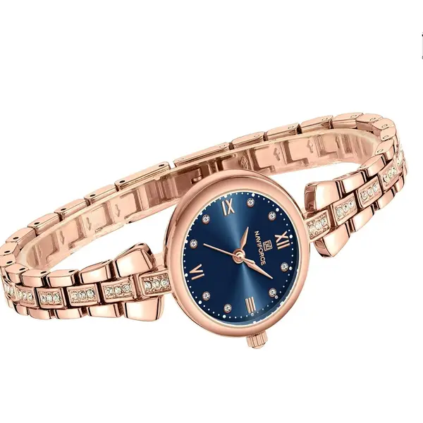 NAVIFORCE NF5034 Simple Luxury Zinc Alloy Bracelet Women Casual Watch – Dial Color: Blue, Strap Color:  Brown  – View 3