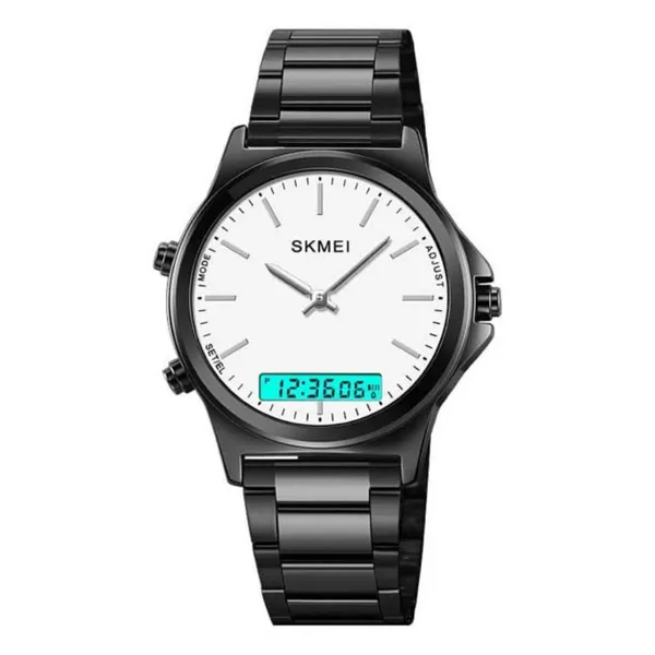 SKMEI 2120 Sport Waterproof Dual Display Digital Chrono Men's Watch – Dial Color: White, Strap Color: Black – View 1