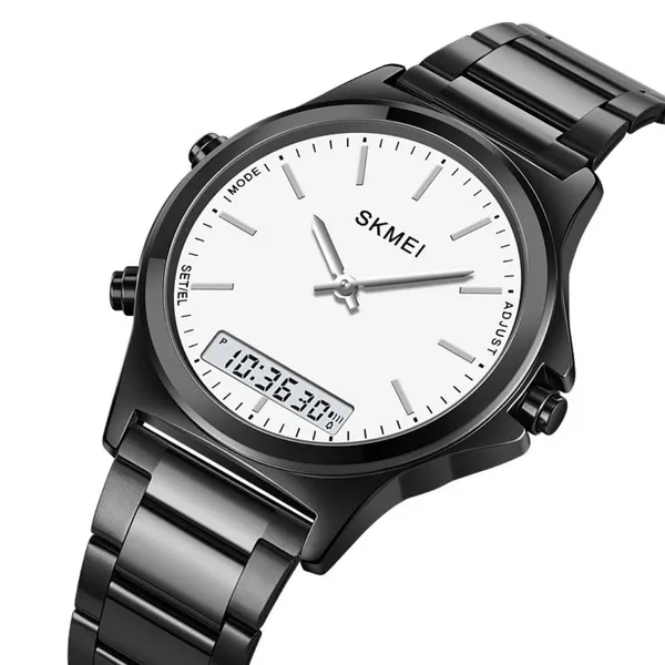 SKMEI 2120 Sport Waterproof Dual Display Digital Chrono Men's Watch – Dial Color: White, Strap Color: Black – View 2