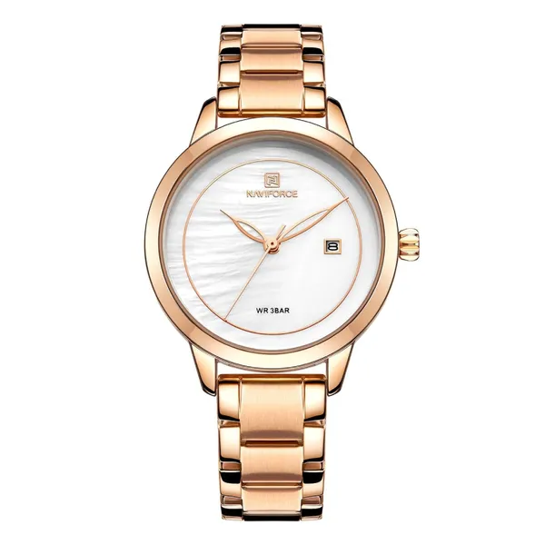 NAVIFORCE NF5008 Stainless Steel Analog Women's Watch – Dial Color: White, Strap Color: Rose – View 1