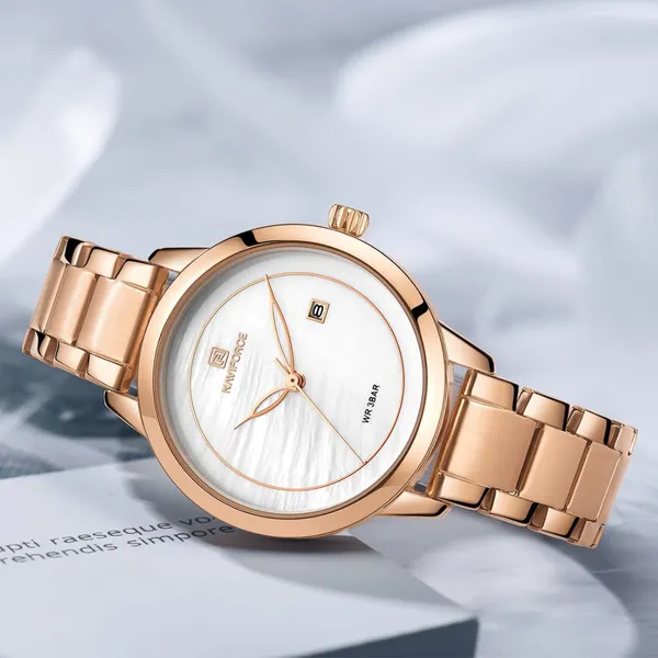 NAVIFORCE NF5008 Stainless Steel Analog Women's Watch – Dial Color: White, Strap Color: Rose – View 4