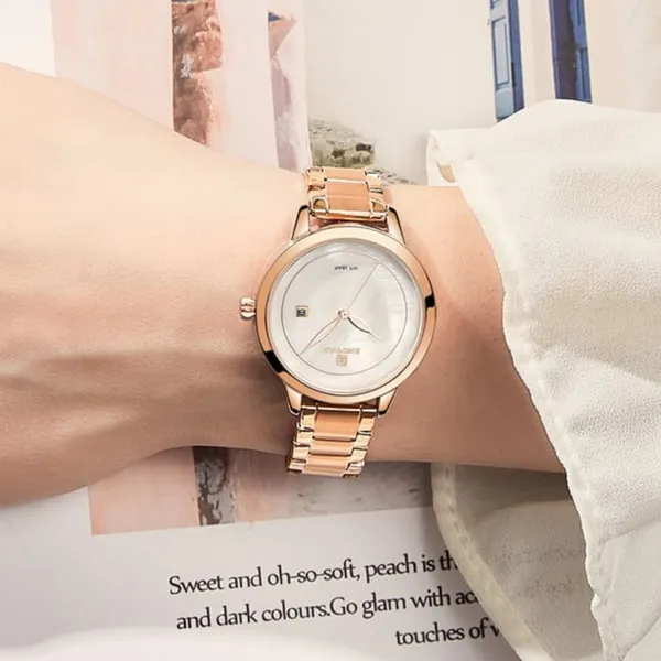 NAVIFORCE NF5008 Stainless Steel Analog Women's Watch – Dial Color: White, Strap Color: Rose – View 5