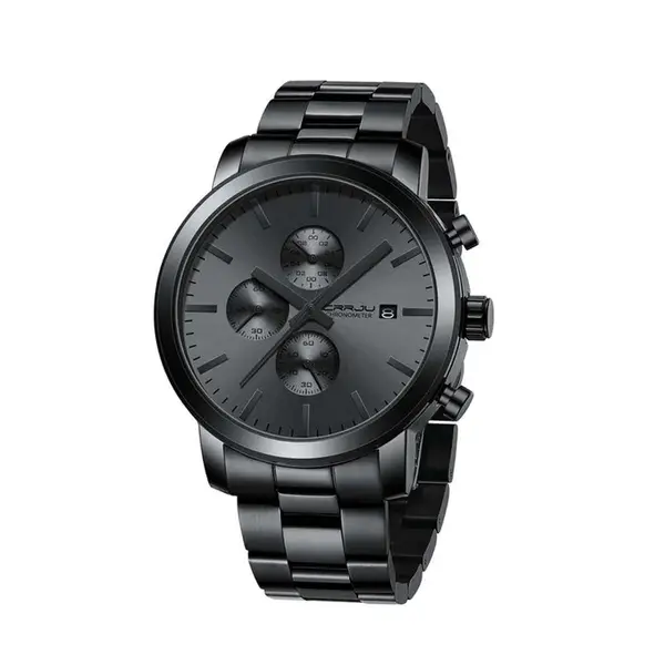 CRRJU 2287 Comfortable Stainless Steel Multifunctional Analog Quartz Mens Watch – Dial Color: Black, Strap Color: Black – View 1