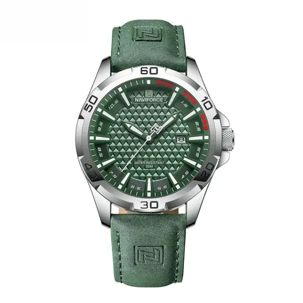 NAVIFORCE NF8023 Luxury Military Leather Sport Quartz Men's Watch – Dial Color: Green, Strap Color: Green  – View 1