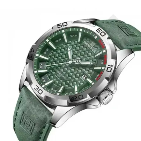 NAVIFORCE NF8023 Luxury Military Leather Sport Quartz Men's Watch – Dial Color: Green, Strap Color: Green  – View 2