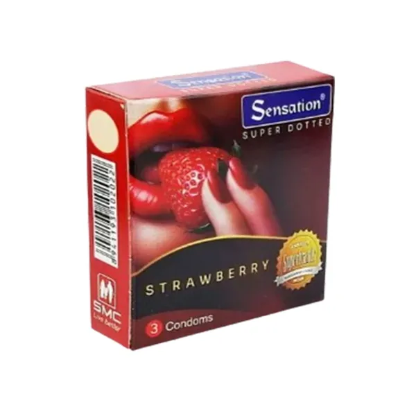 Sensation Super Dotted Strawberry Flavor Condoms for Men 3pcs – View 2