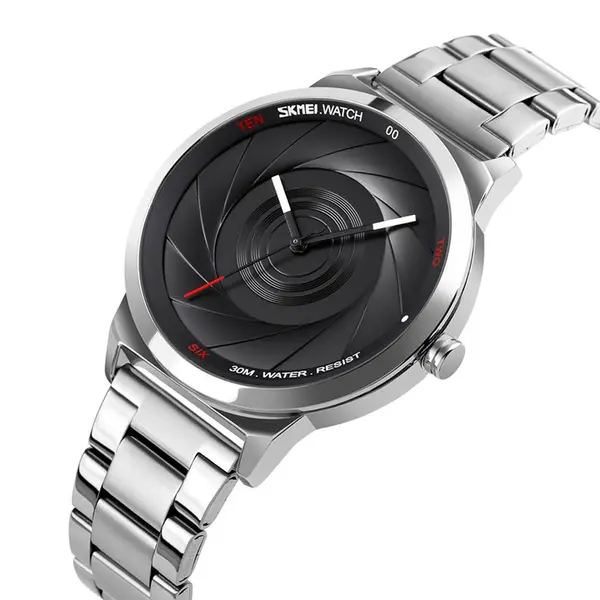 SKMEI 9210 Stainless Steel Analog Luxury Quartz Men's Watch – Dial Color: Black, Strap Color: Silver – View 2