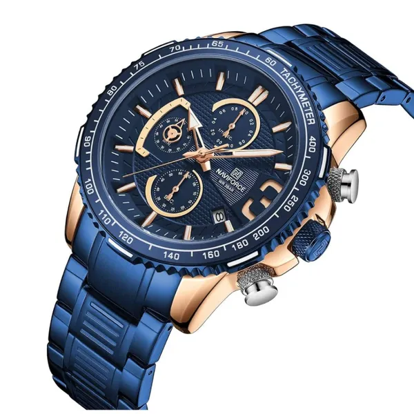 NAVIFORCE NF8017 Multifunction Stainless Steel Quartz Men's Watch – Dial Color: Blue, Strap Color: Blue – View 2